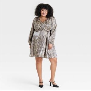 Ava & Viv Women’s Balloon Long Sleeve Midi Wrap Dress